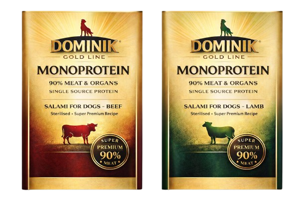 Dominik Gold Line Monoprotein Vită și Miel – hrană super premium pentru câini cu 90% carne și organe